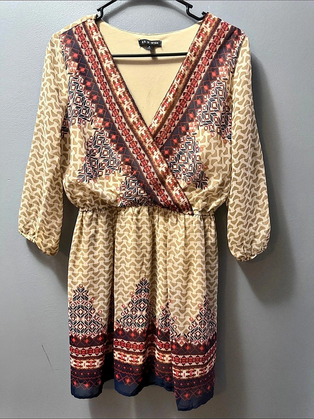 As U Wish Geometric Mini Dress in Cream & Red Size Small Like New